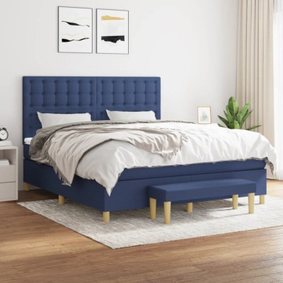 Pat box spring cu saltea, albastru, 180x200 cm, material textil foto