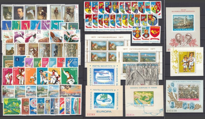 ROMANIA 1977-Toate timbrele si colitele emise in anul 1977 in stare nestampilate