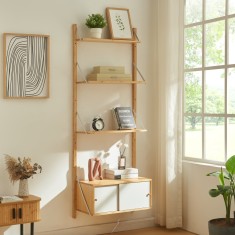 Raft de perete Tingvoll din bambus, cu 3 polite si dulap, 176x65x34 cm