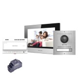 Kit videointerfon 1 familie, 2 fire, 2MP, microfon, intrare alarma, LCD 7 inch - Hikvision DS-KIS702/S SafetyGuard Surveillance