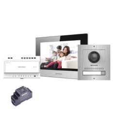 Kit videointerfon 1 familie, 2 fire, 2MP, microfon, intrare alarma, LCD 7 inch - Hikvision DS-KIS702/S SafetyGuard Surveillance