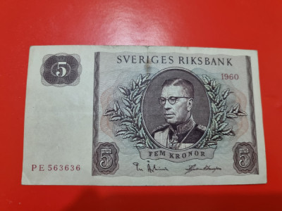 bancnota suedia 5 k 1960 foto