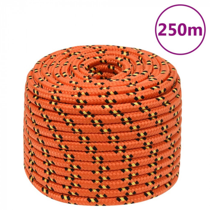 vidaXL Fr&acirc;nghie de barcă, portocaliu, 12 mm, 250 m, polipropilenă