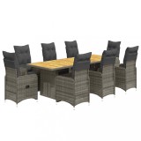Cumpara ieftin Set bistro de gradina cu perne, 9 piese, gri, poliratan