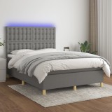 Cumpara ieftin Pat cu arcuri, saltea și LED, gri &icirc;nchis, 140x200 cm, textil