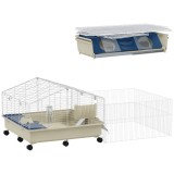 PawHut Cușcă pentru animale mici, balcon, rampă, suport pentru f&acirc;n, sticlă pentru apă, design cu 2 nivele, alb | Aosom Romania