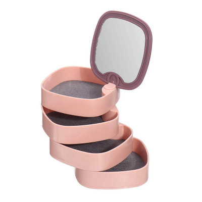 Organizator bijuterii cu oglinda, 4 setare, plastic ABS, Roz foto