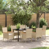 VidaXL Set de dining pentru grădină , 7 piese, cu perne, bej, din ratan poli.