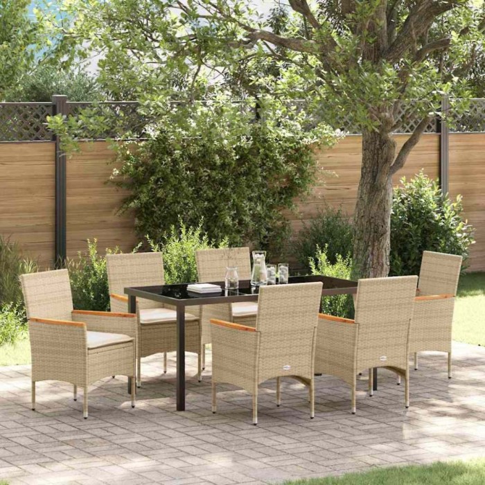 vidaXL Set de masă pentru grădină cu pernă 7 pcs Bej Rattan poli 3379860