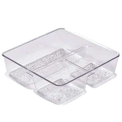 Tava Pufo cu 3 compartimente pentru servire aperitive, prajituri, fructe, gustari, 20 x 20 cm, transparent foto
