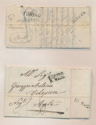 Italy 1847 Postal History Rare 2 x Stampless Cover + Content Torino DG.016 foto