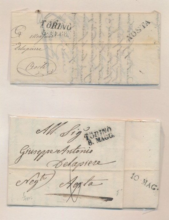 Italy 1847 Postal History Rare 2 x Stampless Cover + Content Torino DG.016