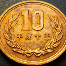 Moneda exotica 10 YENI - JAPONIA, anul 1998 *cod 2398 C = HEISEI