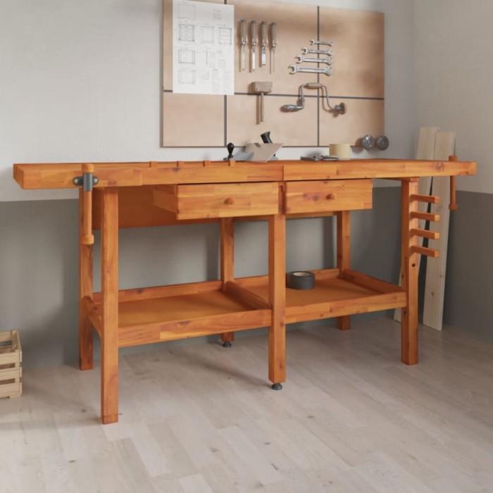 vidaXL Banc de lucru cu sertare și menghine, 192x62x83 cm, lemn acacia 153325
