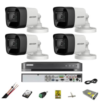 Sistem supraveghere 4 camere Hikvision 8MP, 2.8mm, IR 30m, DVR 4 canale 8MP, accesorii, hard disk SafetyGuard Surveillance foto