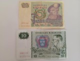 Set Suedia banknote 5 + 10 coroane 1978 + 1980 fem + tio kronor XF