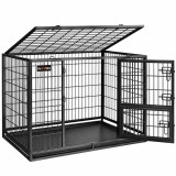 FEANDREA Cusca metalica pentru caini de 32-42 kg,structura din otel ranforsat,usa mare pentru acces,usa mica pentru hranire si deschidere superioar