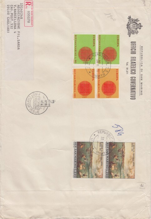 SAN MARINO 1970 EUROPA CEPT+BRUEGHEL PERECHI PLIC PRIMA ZI A EMISIUNII/CIRCULAT