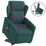 vidaXL Fotoliu rabatabil de masaj, cu ridicare, verde &icirc;nchis, textil