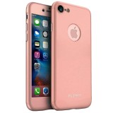 Husa protectile Flippy Premium Full Cover 360 pentru Apple iPhone 8, Roz Auriu cu Folie Sticla inclusa