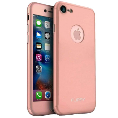 Husa protectile Flippy Premium Full Cover 360 pentru Apple iPhone 8, Roz Auriu cu Folie Sticla inclusa foto