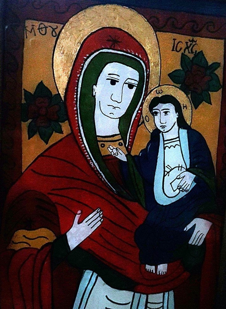 Fecioara cu Pruncul-(Nicula,inceput sec.XIX)-Icoana pictata pe sticla |  arhiva Okazii.ro