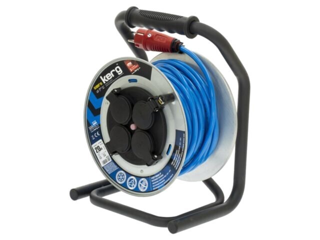 Prelungitor alimentare KERG 3x1,5mm2 bobinat cu 4 prize PUR albastru