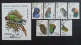 Seria Completă + Coliță Madagascar 1992/1993 - Papagali, Ara, Nimfă, Peruș, Kea, 8v - Ștampilate -A242