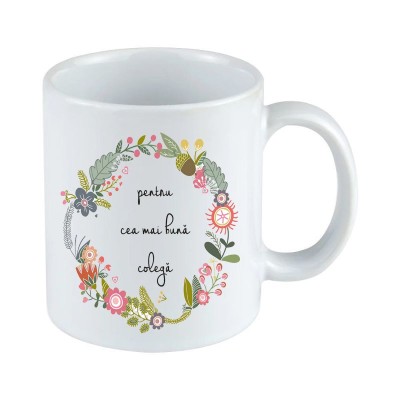 Cana alba personalizata, &amp;quot;Pentru cea mai buna colega&amp;quot;, INOVATIX&amp;reg;. 330ml foto