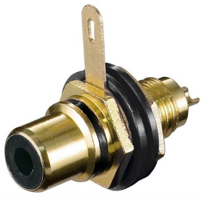 Conector RCA mama aurit montare pe panou negru Goobay foto