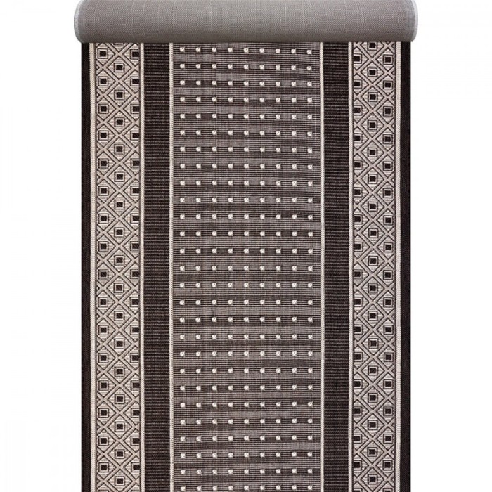 Traversa Bucatarie Festonata Surfilata, Tip Iuta, Model Natura 903-91, Tesatura Plata, Latime 0.6m, Marime 60 x 500 cm, Maro, Antialergic, Polipropile