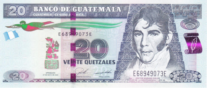 Bancnota Guatemala 20 Quetzales 2020 - P124 UNC