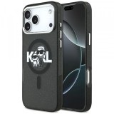 Husa MagSafe pentru Apple iPhone 17 Pro Max, Karl Lagerfeld, IML Sketch Logo Glitter Karl &amp; Choupette, Neagra
