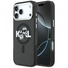 Husa MagSafe pentru Apple iPhone 17 Pro Max, Karl Lagerfeld, IML Sketch Logo Glitter Karl &amp; Choupette, Neagra