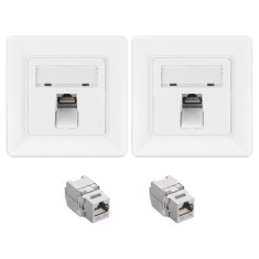 Set 2 Prize ecranate de retea RJ45 cu 2 mufe CAT 6A, Kwmobile, Alb, Metal, 54571.01.02