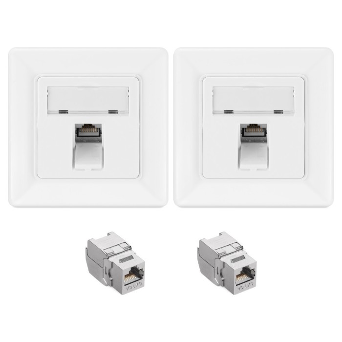 Set 2 Prize ecranate de retea RJ45 cu 2 mufe CAT 6A, Kwmobile, Alb, Metal, 54571.01.02