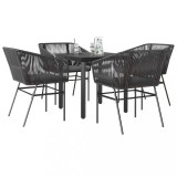 Gossi set de sufragerie de gradina 5 piese neagra sticla poly rattan