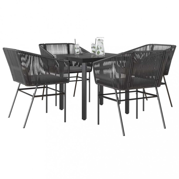Gossi set de sufragerie de gradina 5 piese neagra sticla poly rattan