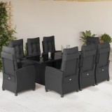 vidaXL Set mobilier de grădină cu perne, 9 piese, negru, poliratan