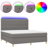 Cumpara ieftin Pat cu arcuri, saltea si LED, gri inchis, 160x200 cm, textil