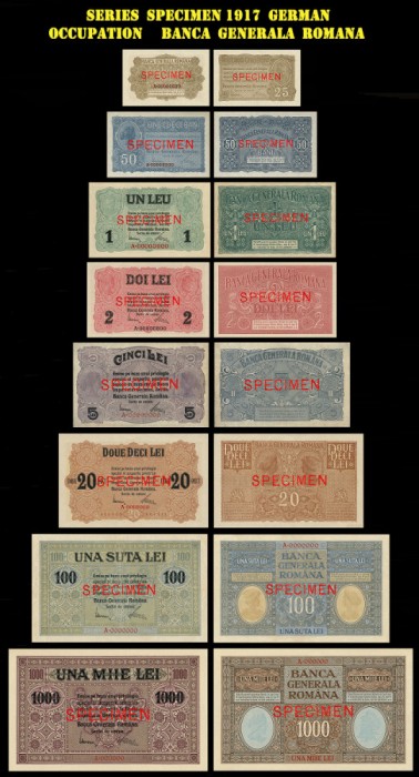REPRODUCERI lot 8 bancnote seria Specimen 1917 German Occupation