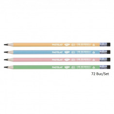 Set 72 Creioane Grafit DACO Pastelat, Mina HB, Corp Triunghiular de Lemn cu Radiera, Creioane Desen HB, Set Creioane Grafit HB, Creion HB, Set Creioan