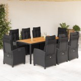 vidaXL Set mobilier de grădină cu perne, 9 piese, negru, poliratan 3212669