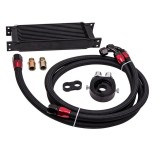 Kit complet radiator ulei universal din aluminiu, 13 randuri, 330 x 50 x 95 mm, AN10 37 , cu furtunuri si adaptor pentru filtru de ulei, negru