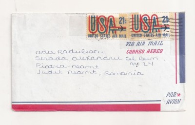 FD11 - Plic Circulat international SUA - Romania , 1974 foto