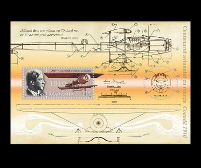 RO 2010 ,LP 1882 &amp;quot;Centenarul Avionului Coanda 1910 &amp;quot;, colita 481 ,MNH foto