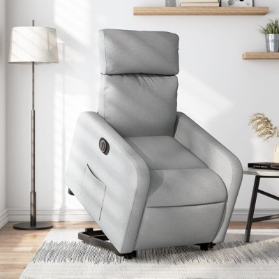 vidaXL Fotoliu electric rabatabil cu ridicare, gri deschis, textil 3206717 foto