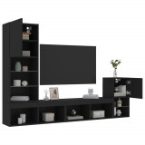 VidaXL Unități de perete TV cu LED-uri, 4 piese, negru, lemn prelucrat