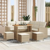 Set de canapele de grădină vidaXL 9 piese cu perne Bej Poli Ratan Acacia, Set de dining de grădină vidaXL 4 piese cu perne Bej Poli Ratan Acacia