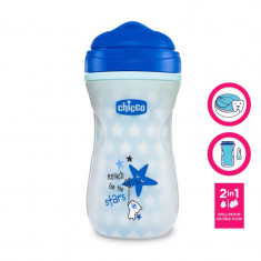 Sticla termica, Chicco, Pentru copii, Cu elemente fosforescente, 266 ml, 12 luni+, Albastru